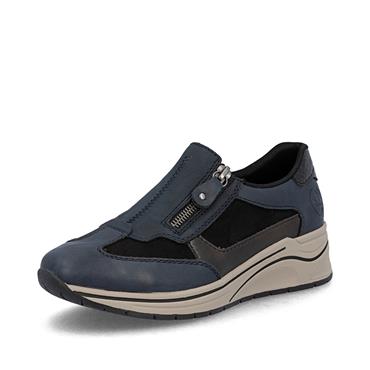 Rieker Side Zip Comfort Wedge Shoe - Navy Combi